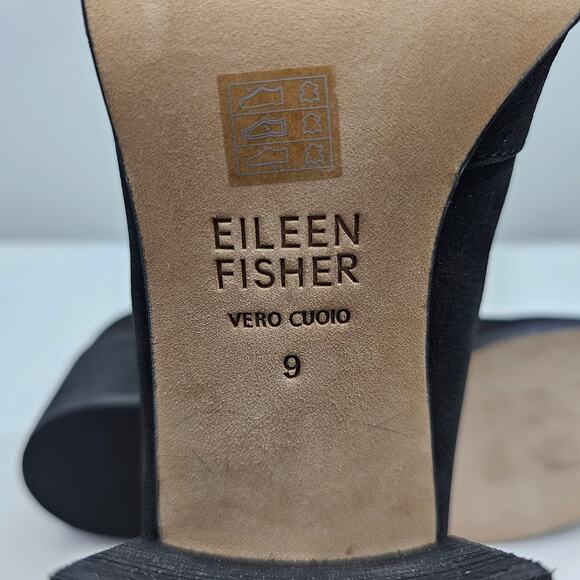 Eileen Fisher Bren Ankle Bootie Women 9 Black Leather Block Heel Fall Minimalist - Picture 13 of 14